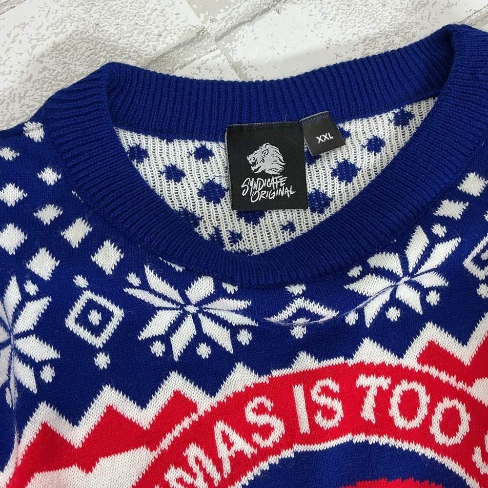 Festive Blue and Red Christmas Sweater - Picture 3 of 3